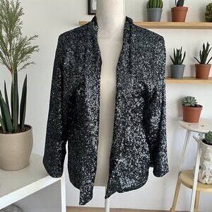 GAP Black Sequin Swing Jacket Blazer Size Medium